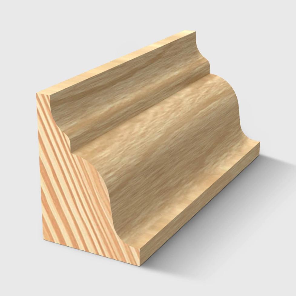 A timber moulding with a decorative concave and convex curved profile in Clear Pine 23 x 18mm 2.4m