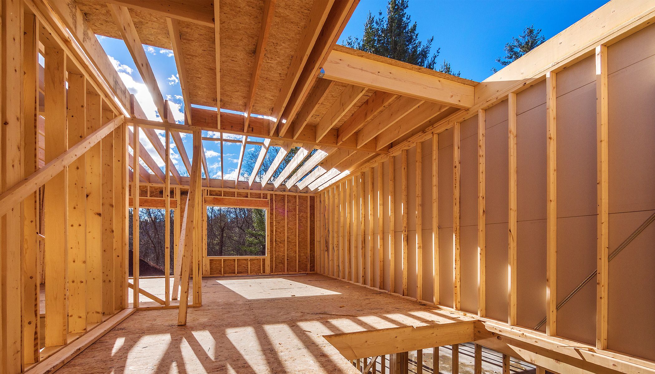 A house frame with STRUCTApanel® being used to cover walls